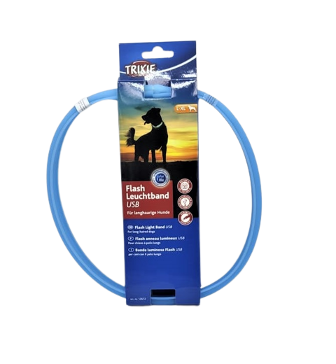 Trixie Flash Leuchtband extra breit Hundehalsband USB-Anschluss Leuchtendes Halsband für langhaarige Hunde