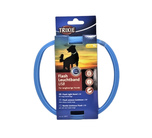 Trixie Flash Leuchtband extra breit Hundehalsband USB-Anschluss Leuchtendes Halsband für langhaarige Hunde