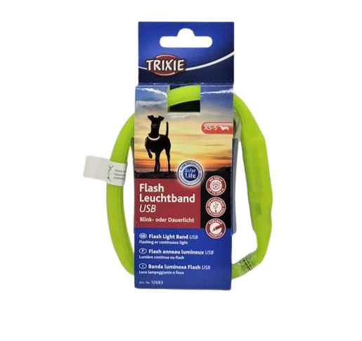 Trixie Flash Leuchtband extra breit Hundehalsband USB-Anschluss Leuchtendes Halsband für langhaarige Hunde